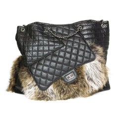 CHANEL Black Quilted Fantasy Fur Karl's Cabas Tote