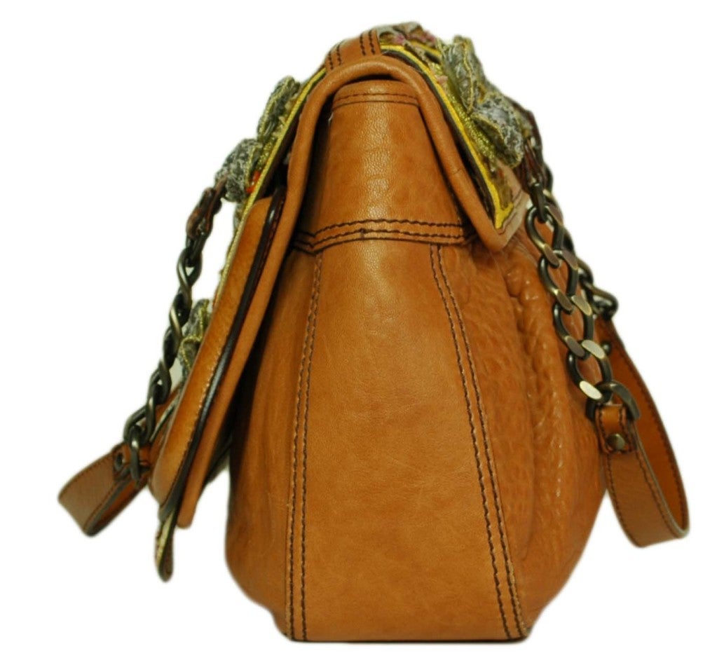 FENDI Tan Leather Double Buckle Flap Bag 1