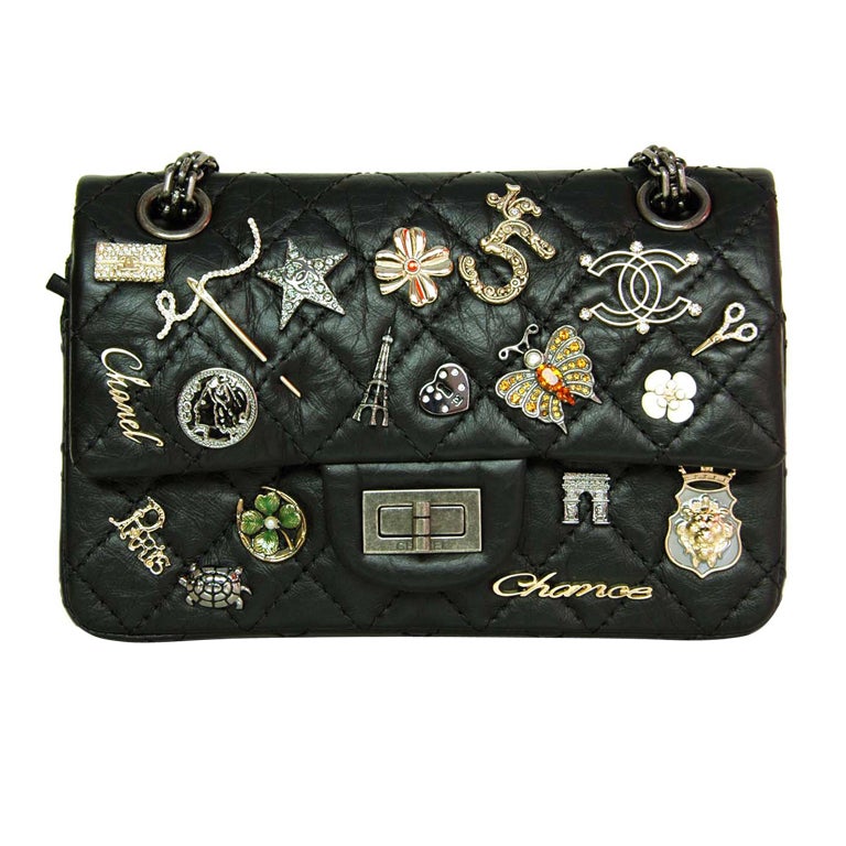CHANEL Black Quilted  Leather Double Flap Mini Lucky Charm