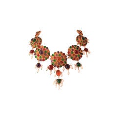 Chanel Rare 1987 Multi Color Gripoix Pendant Necklace w/ Hanging Pearls
