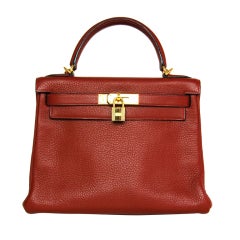 HERMES Red Rouge 28cm Kelly Bag mit Schulterriemen