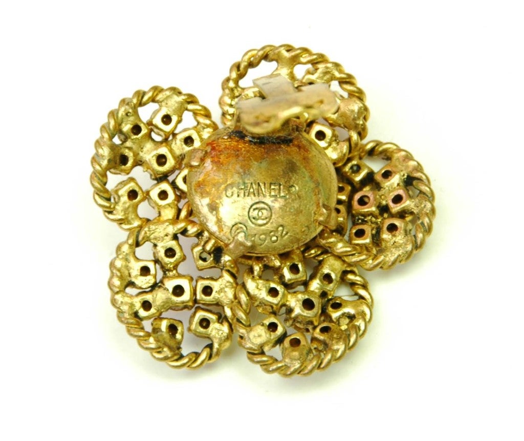 CHANEL Vintage Flower Earrings with Rhinestones 2
