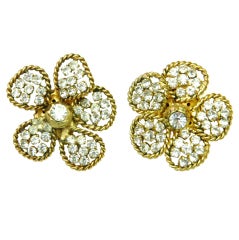 CHANEL Vintage Flower Earrings with Rhinestones