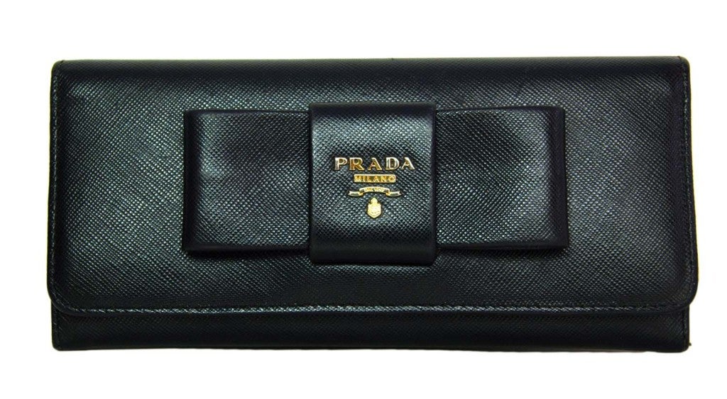 PRADA Black Leather Wallet With Front Bow(Retail $495)