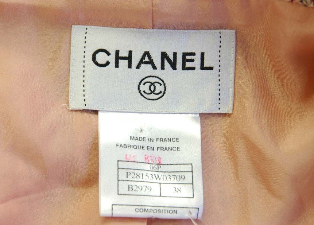 Chanel Peach Tweed and Denim 3/4 Sleeve Dress Sz 38 1