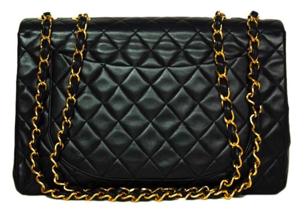 Women's CHANEL Black Vintage Quilted Lambskin MAXI Bag