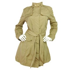 MONCLER Tan Nylon Raincoat With Belt - Size Large