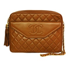 CHANEL Caramel Quilted Leather Camera Bag With Tassel
