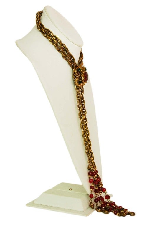 Women's Chanel Vintage Goldtone Necklace W/ Gripoix Medallion & Tassels