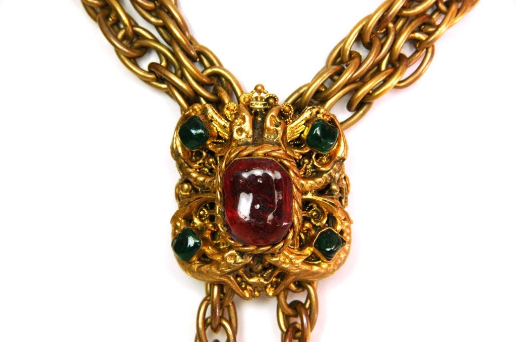 Chanel Vintage Goldtone Necklace W/ Gripoix Medallion & Tassels 1