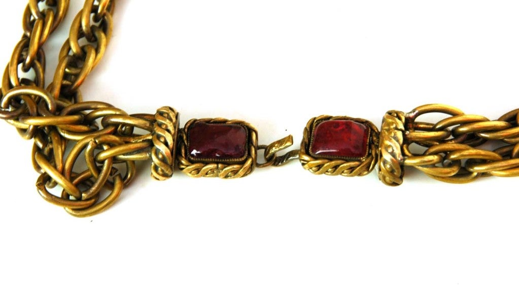 Chanel Vintage Goldtone Necklace W/ Gripoix Medallion & Tassels 2