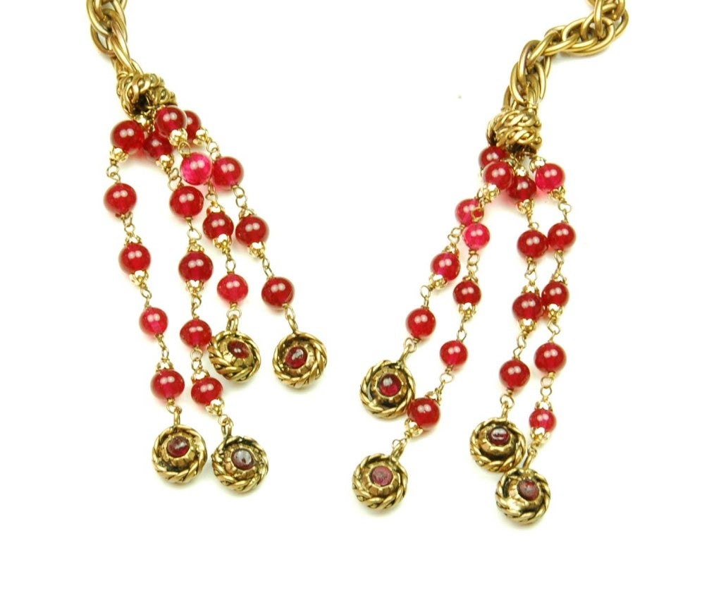 Chanel Vintage Goldtone Necklace W/ Gripoix Medallion & Tassels 3