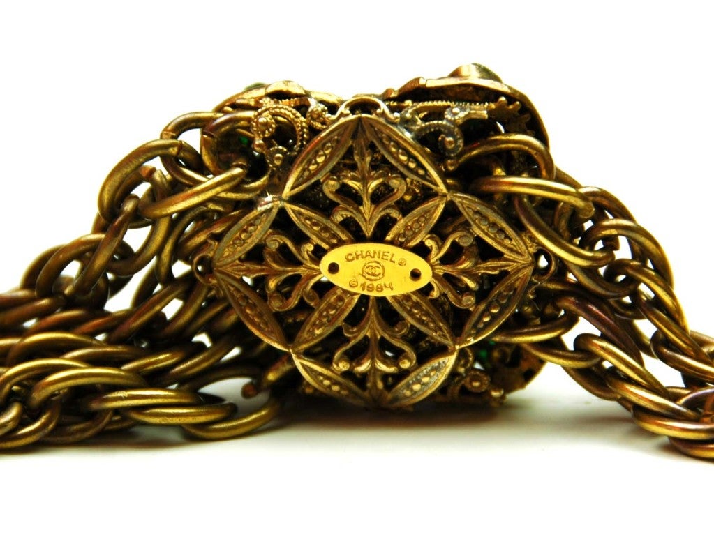 Chanel Vintage Goldtone Necklace W/ Gripoix Medallion & Tassels 5