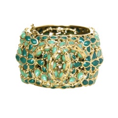 Chanel Green Enamel Paris/Shanghai Cuff Bracelet rt $4, 125