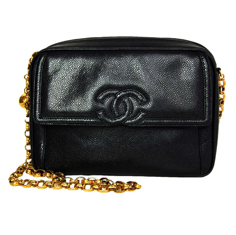 CHANEL Black Caviar Leather Vintage Camera Bag