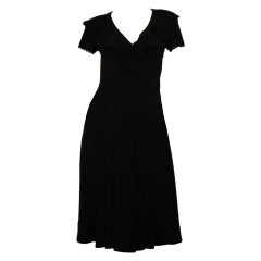 PRADA Black Shortsleeve Pleated Dress with Lace Detail