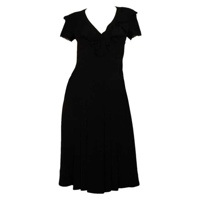 PRADA Black Shortsleeve Pleated Dress with Lace Detail at 1stDibs