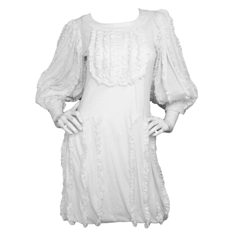 CHANEL White Cotton Ruffle Dress at 1stDibs