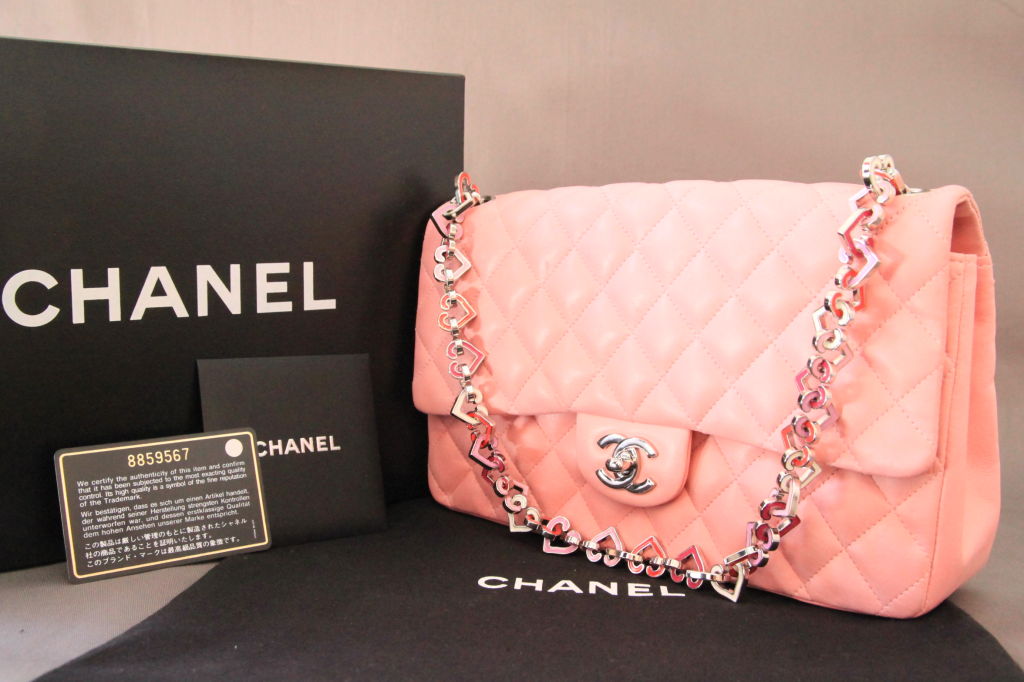 Chanel Valentine Heart Chain Pink Quilted Leather 10 Flap Bag at