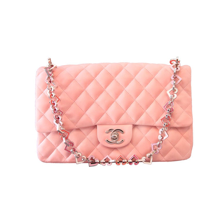 Chanel Valentine Heart Chain Pink Quilted Leather 10 Flap Bag at