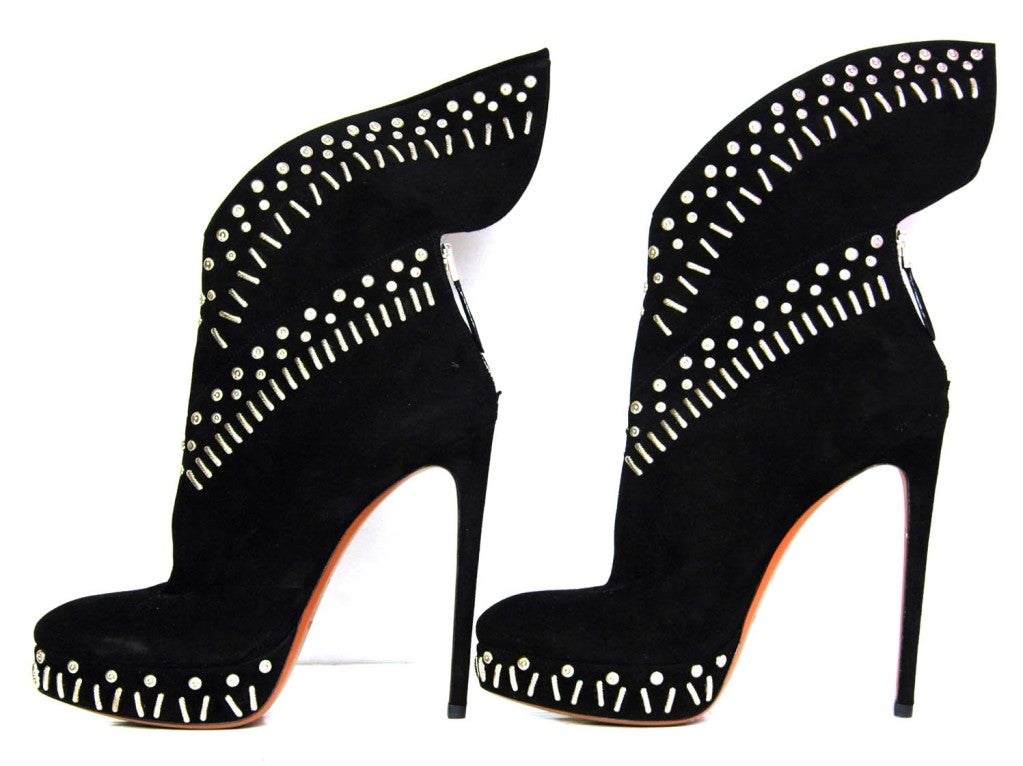 ALAIA Black Suede Studded Ankle Boots 1