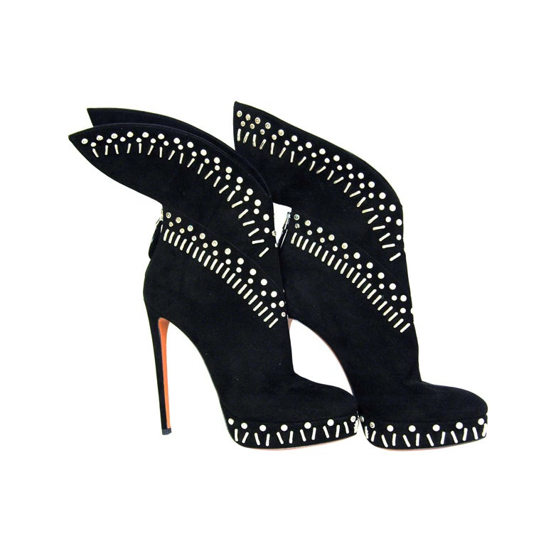 ALAIA Black Suede Studded Ankle Boots