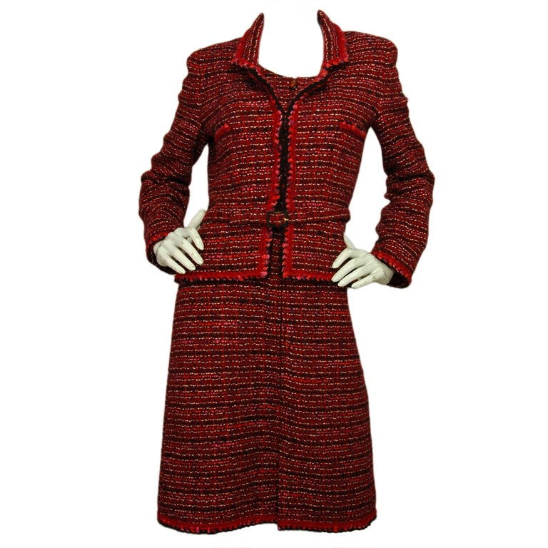 CHANEL Red Tweed Sleeveless Dress with Jacket