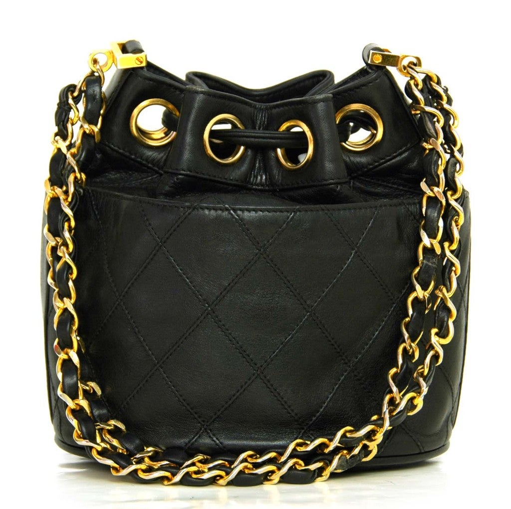 Women's CHANEL Black Leather Mini Drawstring Bag