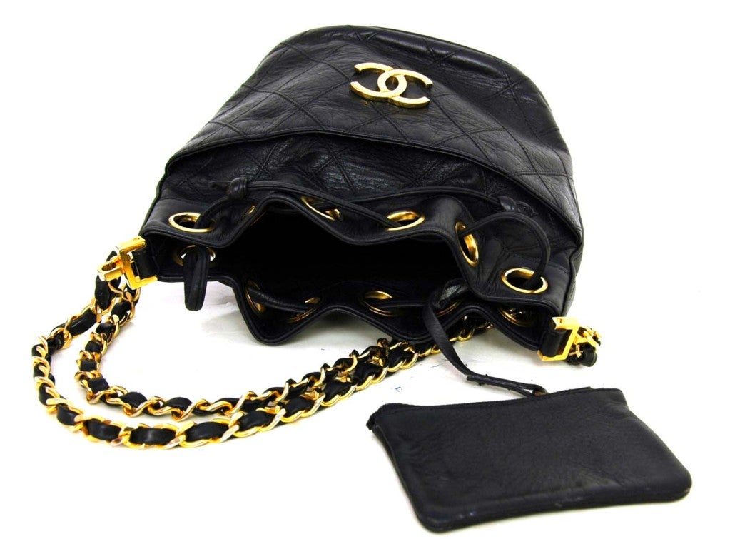 CHANEL Black Leather Mini Drawstring Bag 2