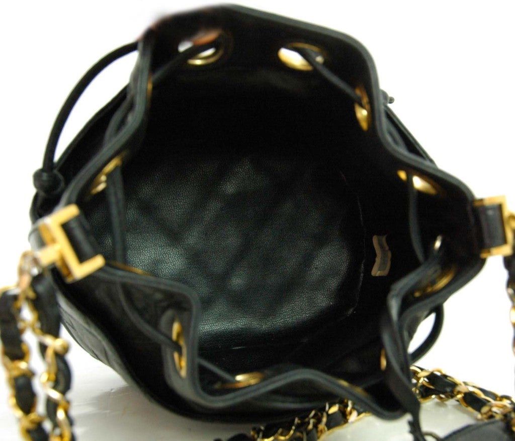 CHANEL Black Leather Mini Drawstring Bag 3