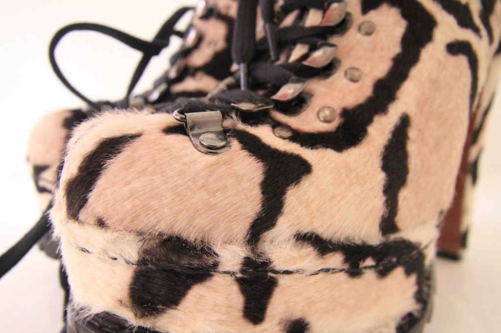 Women's ALAIA Snow Leopard Pony Hair Platform Hiking Boots - sz 38