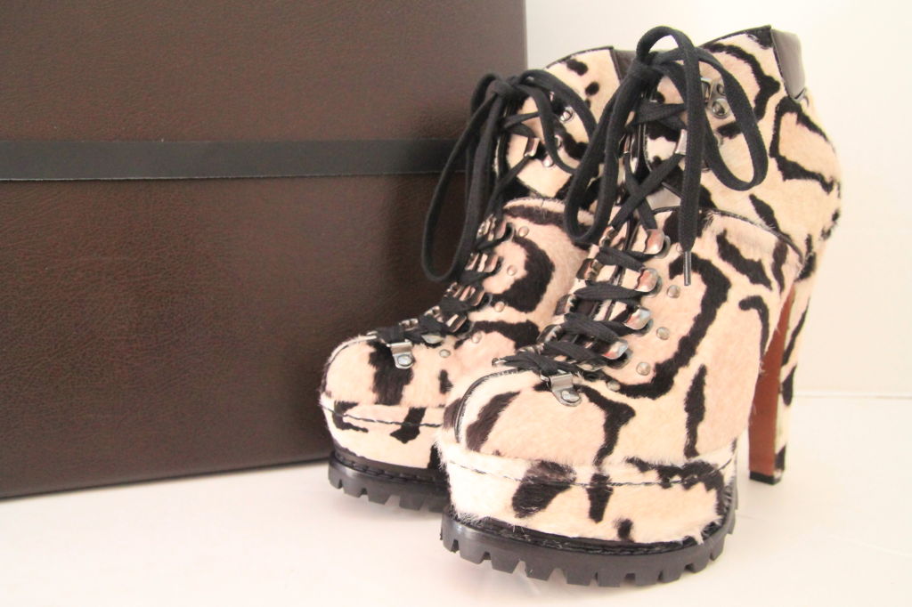 ALAIA Snow Leopard Pony Hair Platform Hiking Boots - sz 38 2