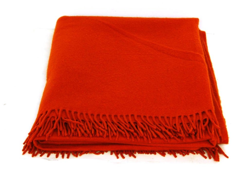 Hermes Orange Cashmere Throw with Fringes
Materials: 100% Cashmere
Made In Italy

Length: 77