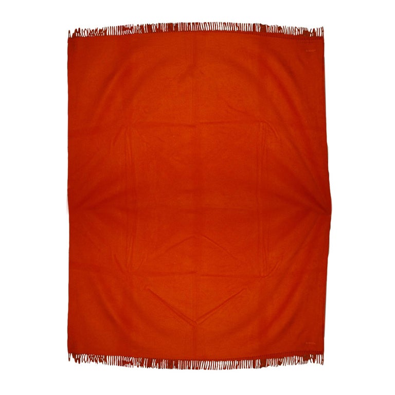 HERMES Orange Cashmere Throw with Fringes