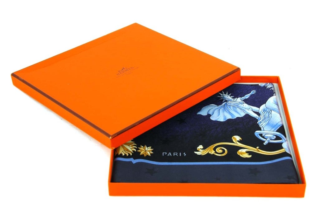 HERMES Navy Cosmos Schal mit Pferden und Sternen Damen
