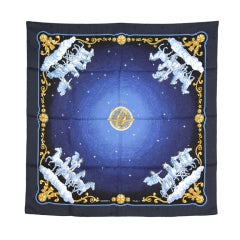 HERMES Navy Cosmos Scarf with Horses and Stars