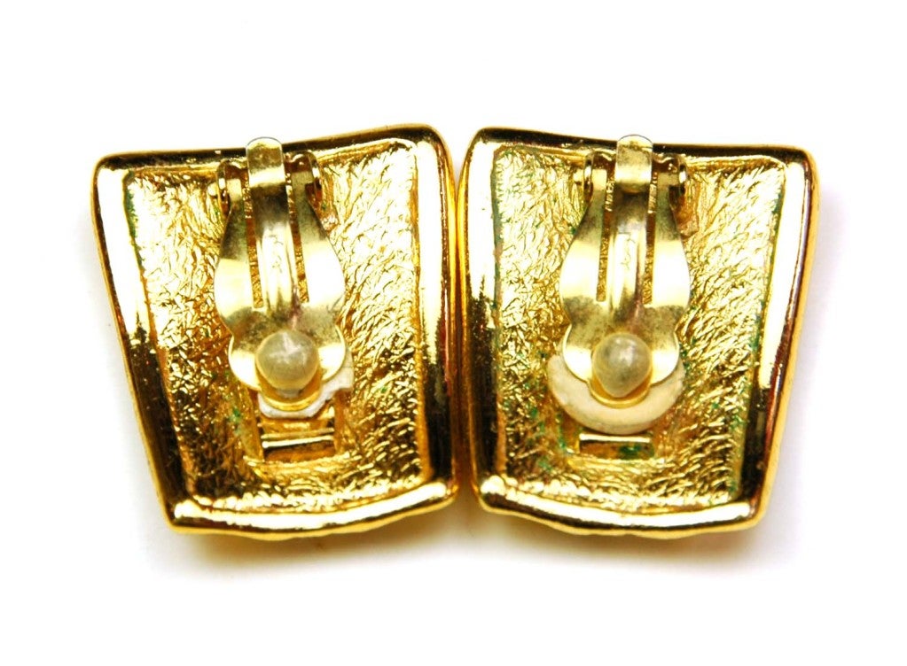 YVES ST. LAURENT Goldtone Textured Clip On Earrings 1