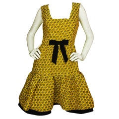Oscar De La Renta Yellow Quilted Houndstooth Flare Dress w. Bow sz 6 $3390