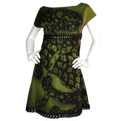 PRADA Green A-Line Shadow Print Dress with Resin Chain Detail
