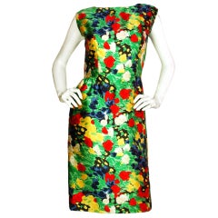 OSCAR DE LA RENTA Multi Color Watercolor Floral Sleeveless Silk Dress sz6