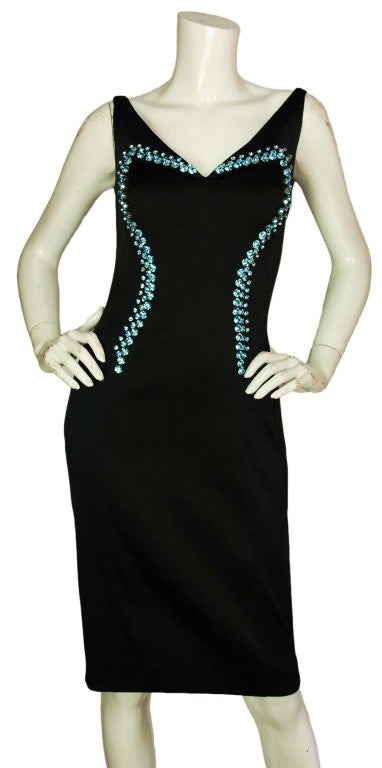 PRADA Blue Satin Cocktail Dress with Rhinestones