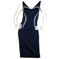 PRADA Blue Satin Cocktail Dress with Rhinestones