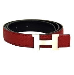 HERMES Reversible Small Constance Belt in Red/Black W.Silver H