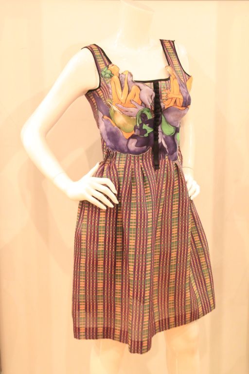 PRADA PURPLE/GREEN ORGANZA PRINT DRESS - SZ 38