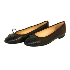 CHANEL Brown/Black Leather Ballet Flat Shoes - Size Euro 38/US 8