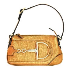 GUCCI Bronze Leather Horsebit Pochette Bag
