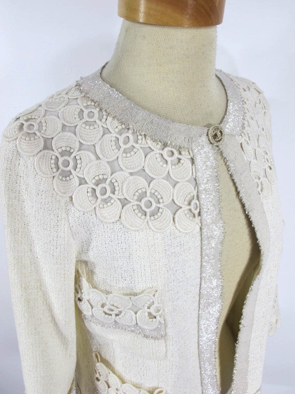 Chanel White Cotton Tweed Jacket 2