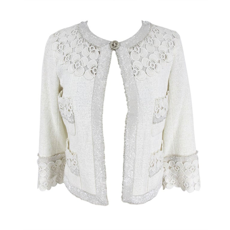 Chanel White Cotton Tweed Jacket