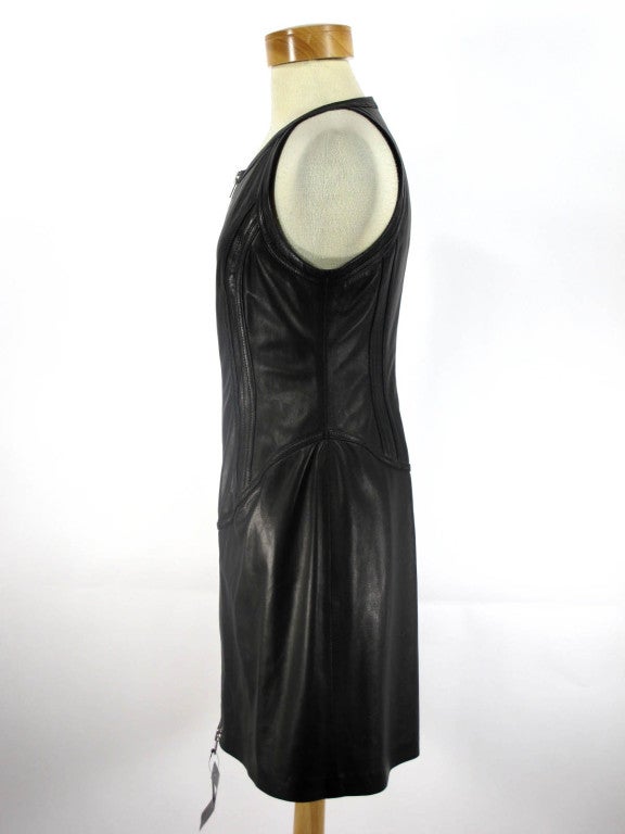 Black leather dress with zipper front