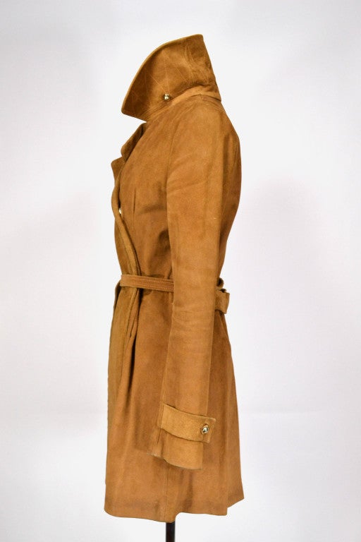Tan suede coat with belt